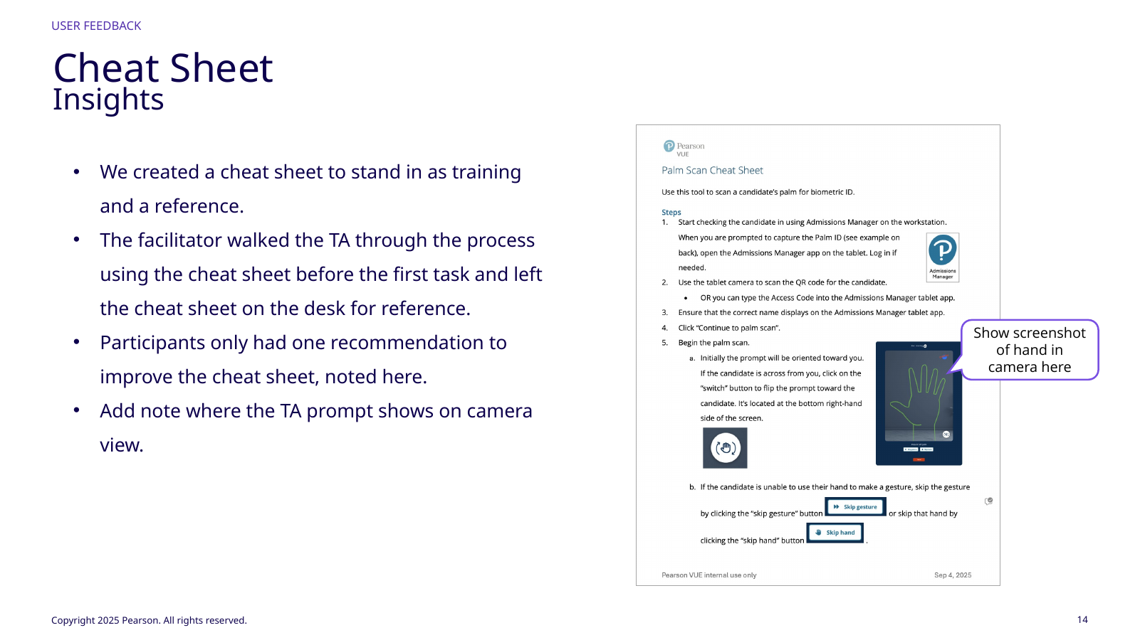 Palm ID training cheat sheet feedback