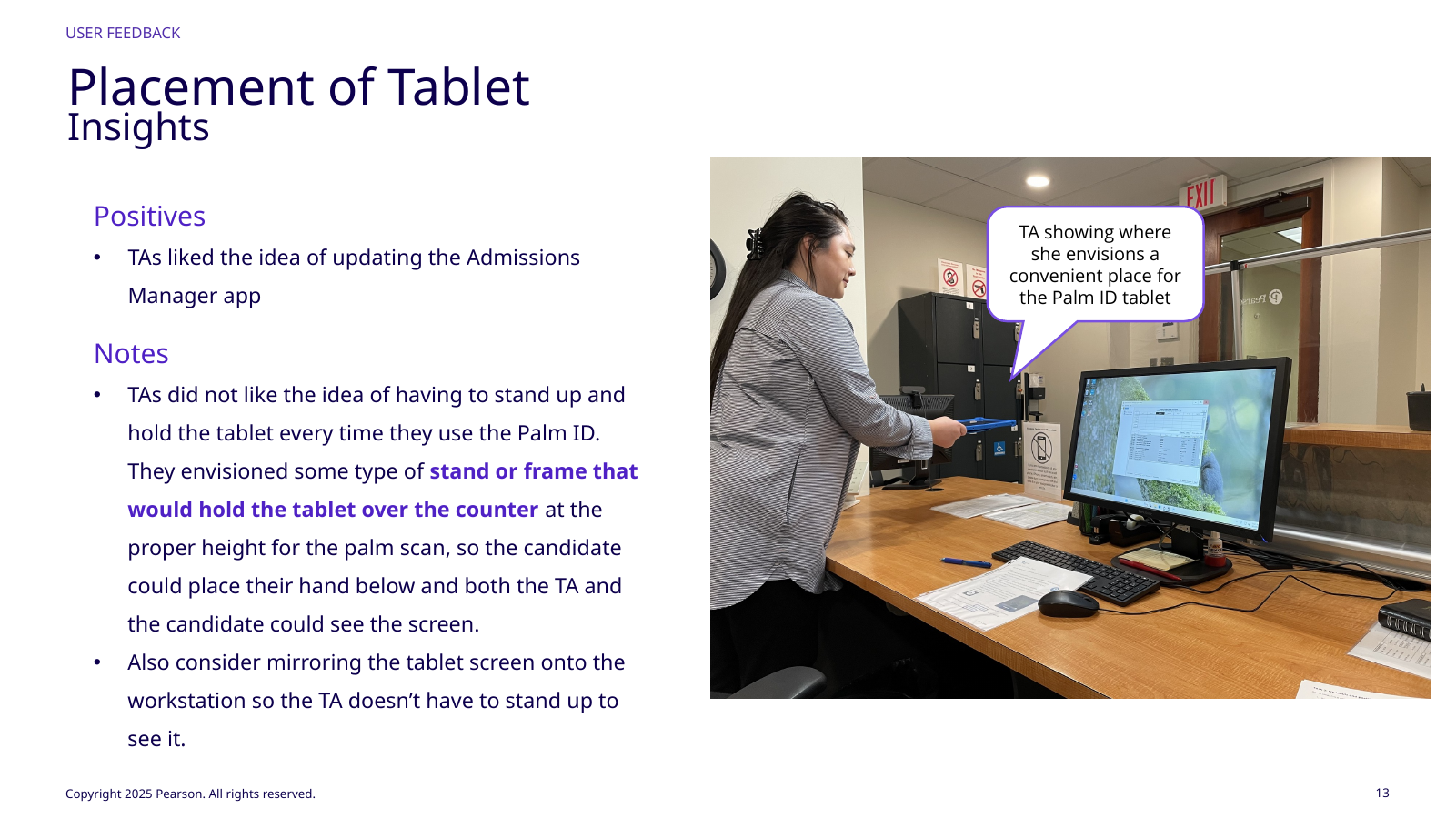 Test administrator indicating desired tablet placement
