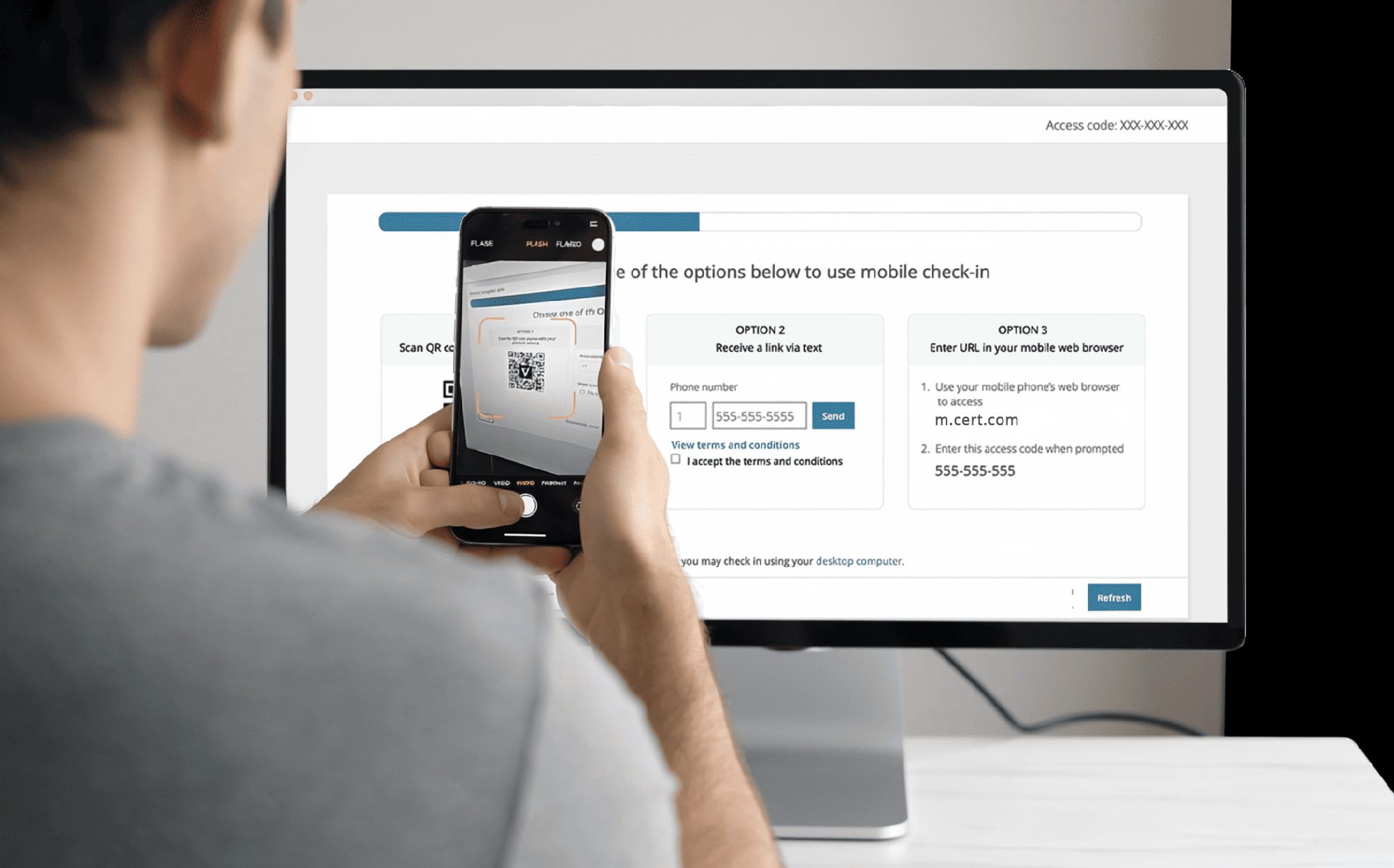 Coordinated desktop and mobile check-in screens for remote exam identity and workspace verification