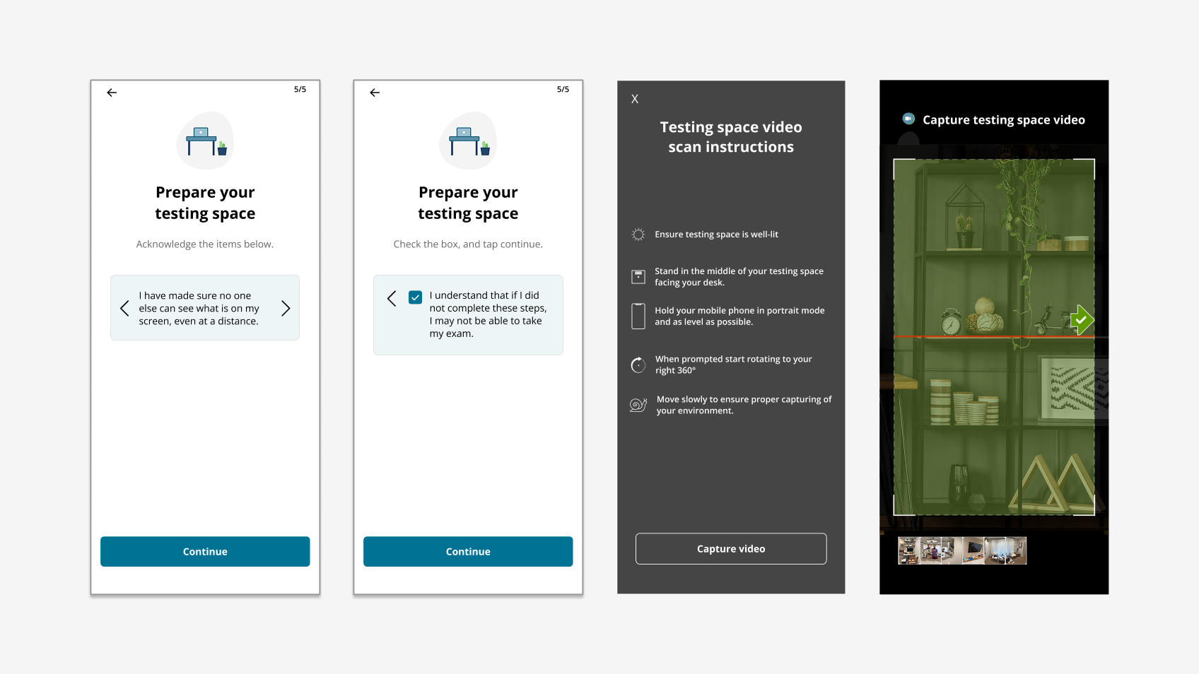 OnVUE workspace scan flow screens.