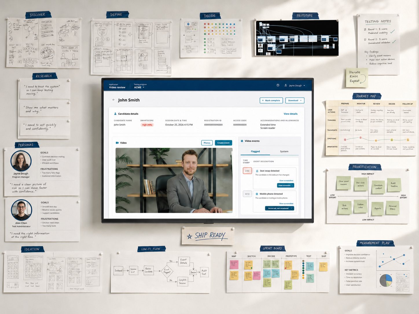 Product design process artifacts surrounding a ship-ready AI-assisted review interface