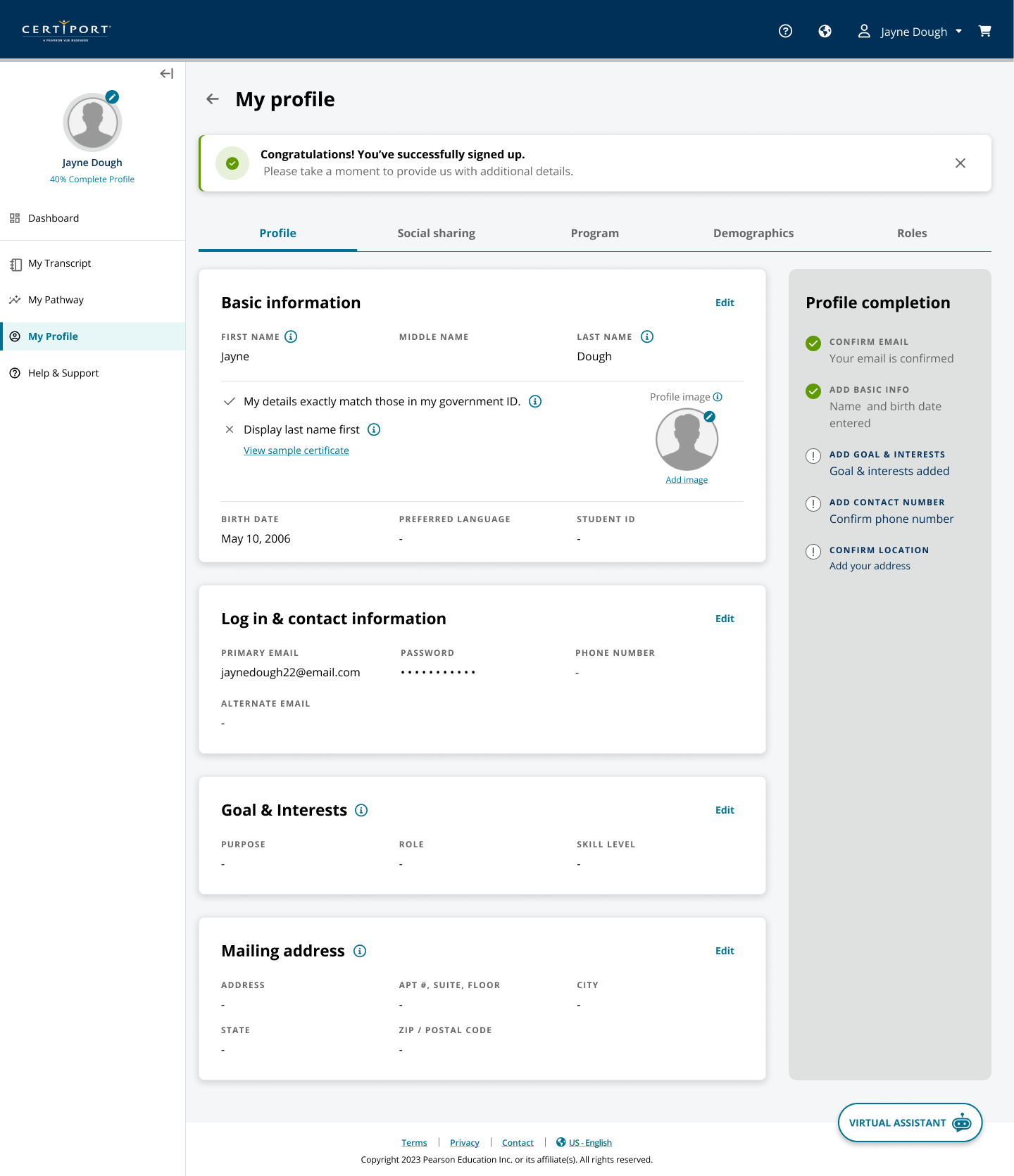 More of the candidate portal interface state 07
