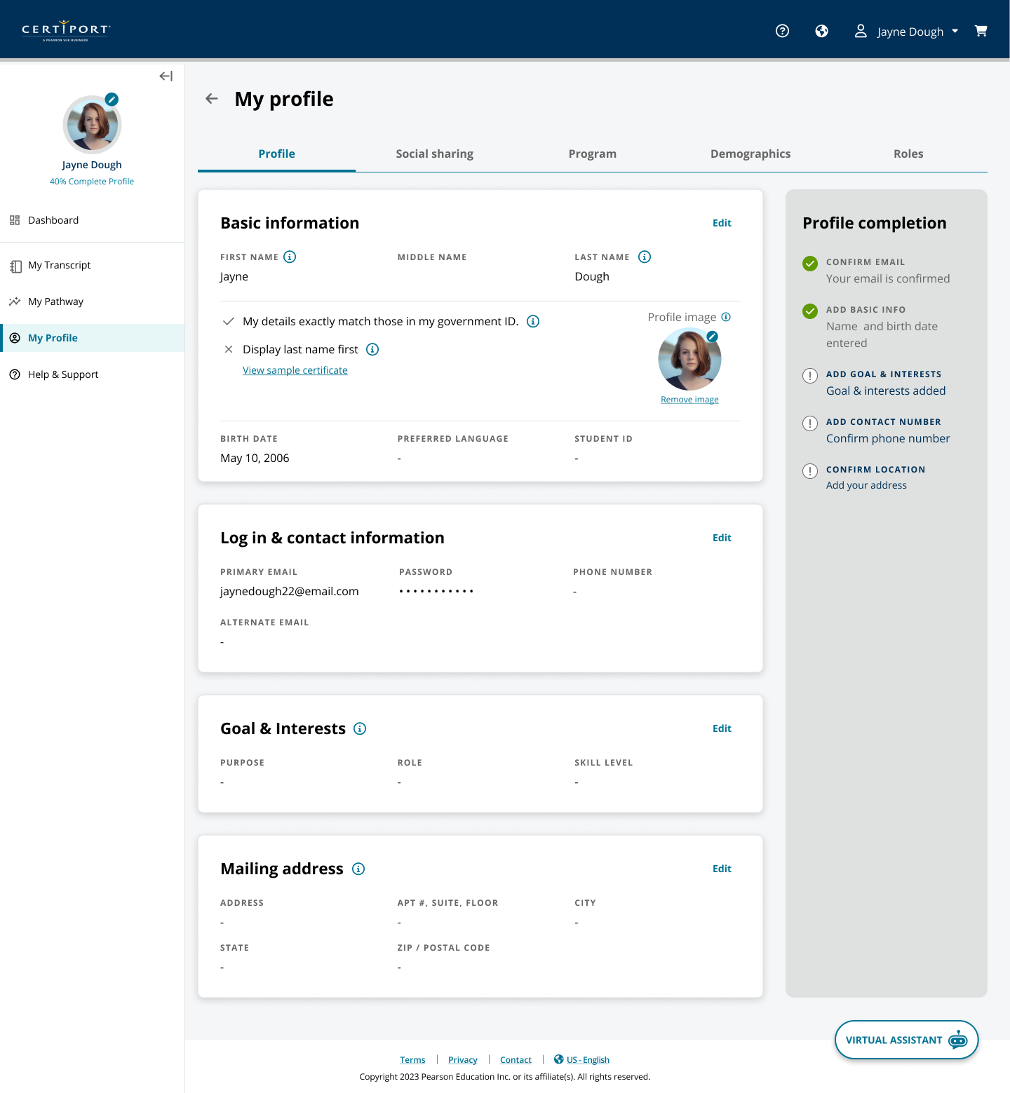 More of the candidate portal interface state 08