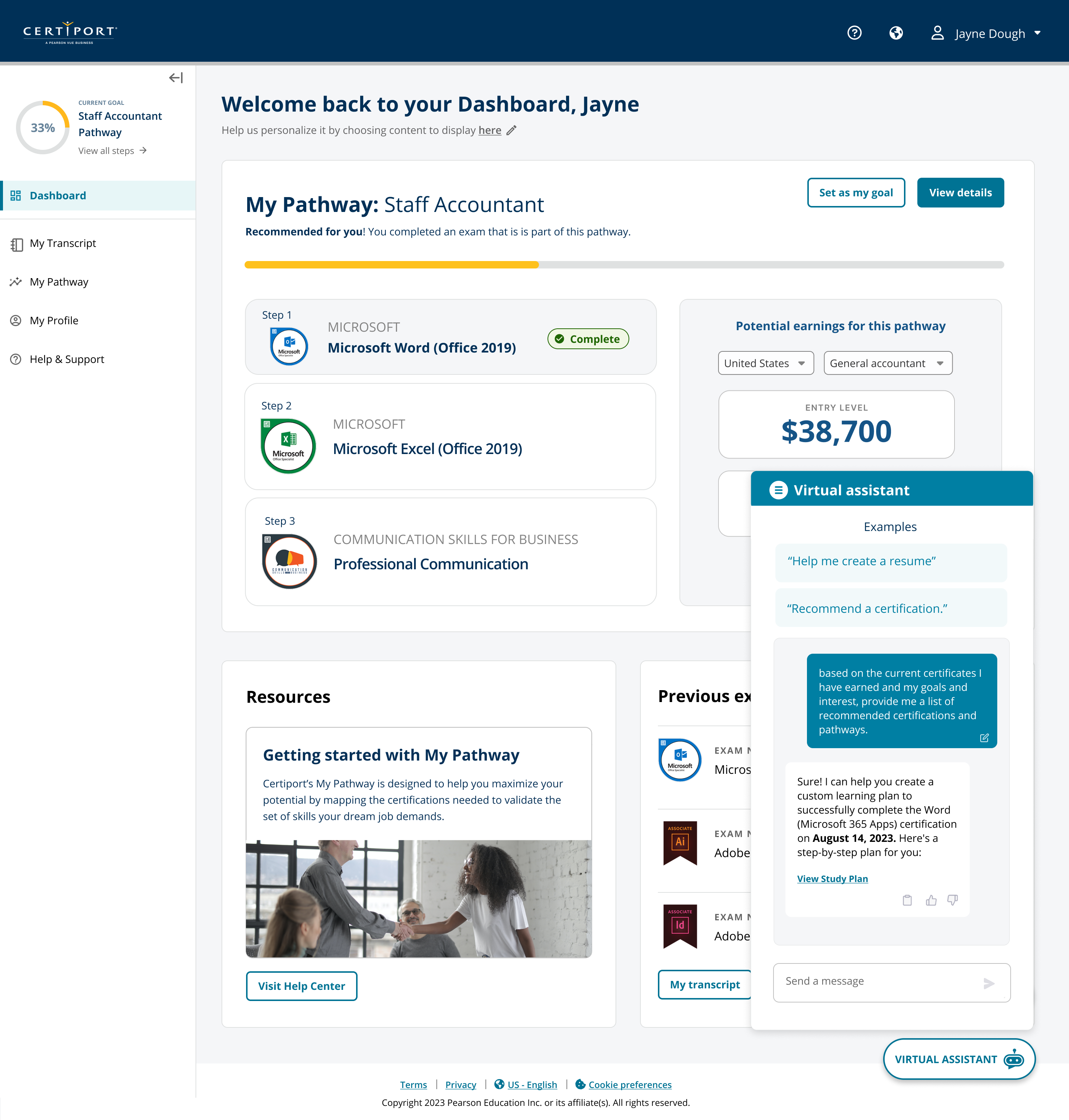 More of the candidate portal interface state 10