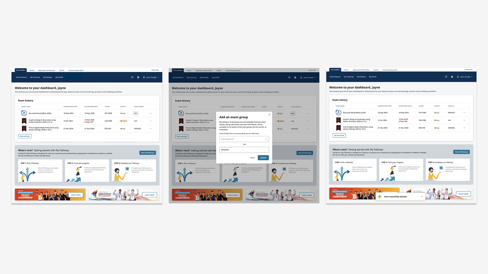 Candidate portal dashboard and workflow states