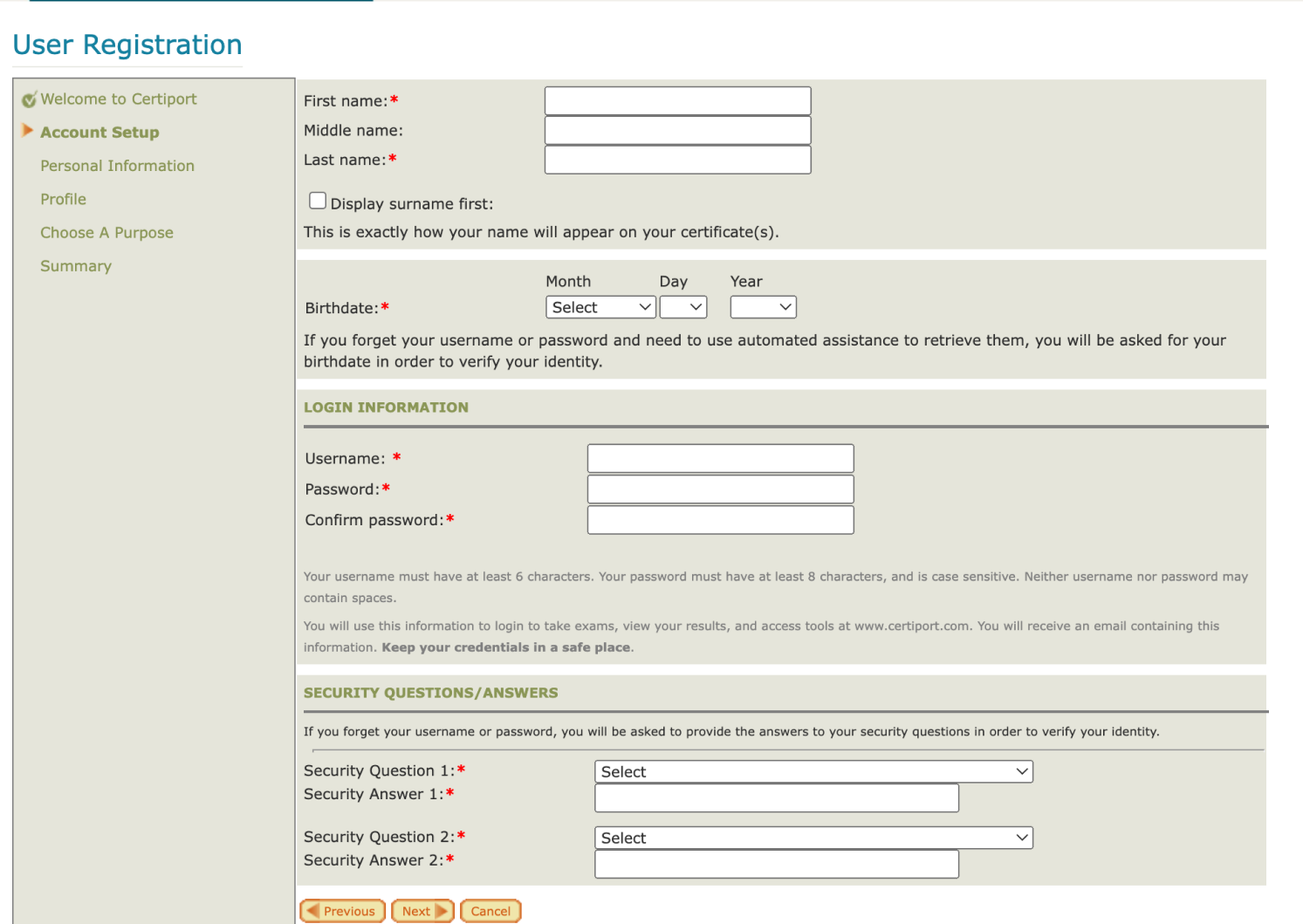 Legacy candidate registration experience