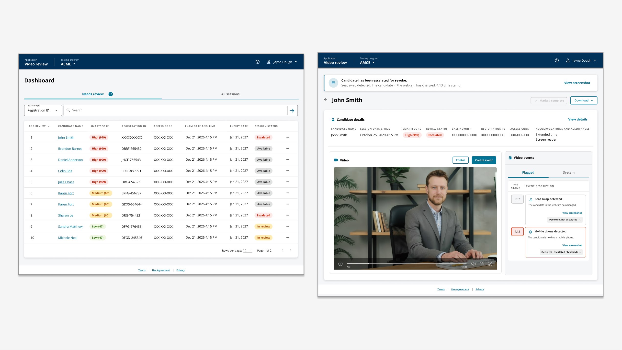 AI-Assisted Review dashboard and review interface shown together